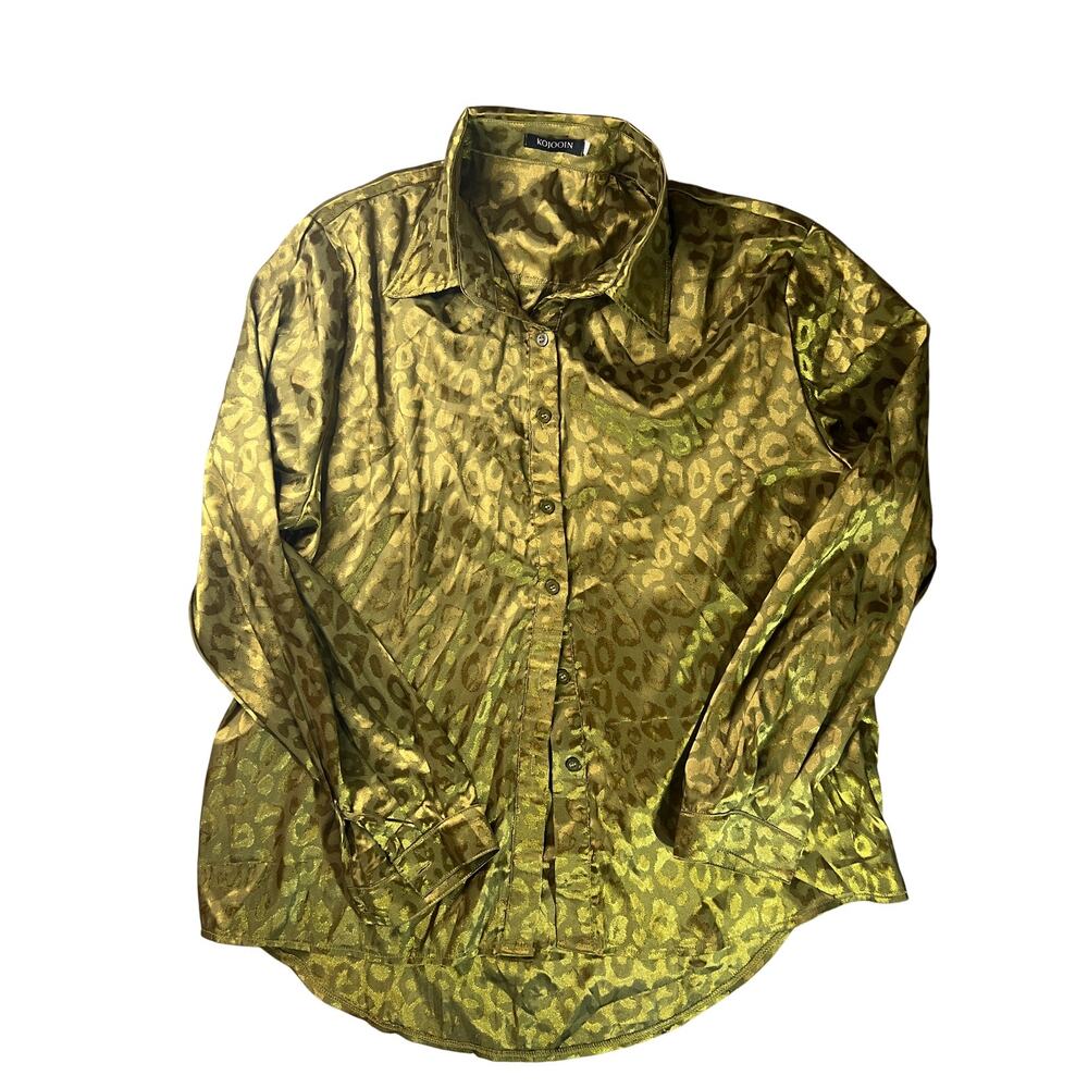 Kojokus olive green leopard print blouse XXL